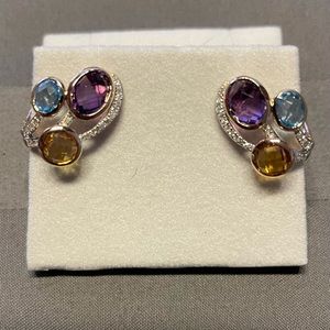 14K Rose Gold Blue topaz Diamond amethyst earrings